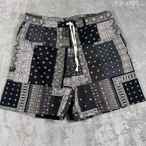 Christos New York Mens‎ Shorts L Black Paisley Bandana Elastic Waist Drawstring